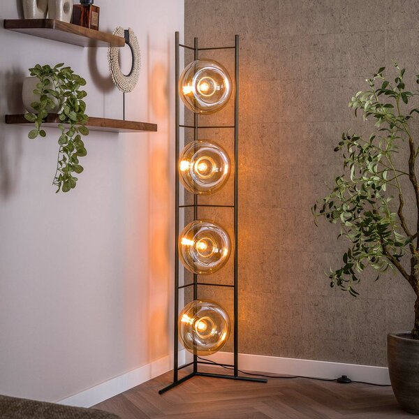 ZIJLSTRA Stojacia lampa Soll, jantárová, sklo, výška 168 cm, 4-pl. žiarovka, Krémová / jantárovo žltá, Obývacia izba / jedáleň, Sklo, Moderný
