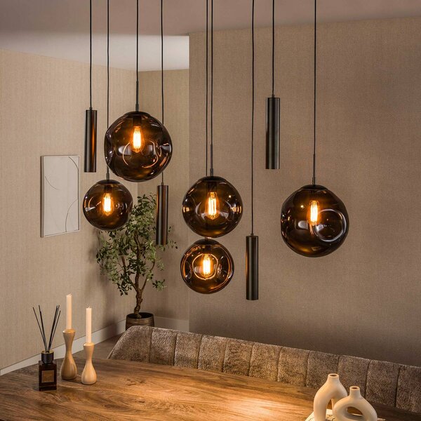 ZIJLSTRA Závesné svietidlo Stellar, hnedé, sklo, 9-pl., GU10, Hnedá / hrdzavá, Obývacia izba / jedáleň, Sklo, Škandinávsky, Závesné svietidlo