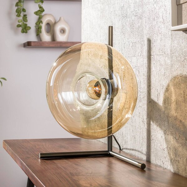 ZIJLSTRA Stolová lampa Soll, jantárová, sklo, Ø 27 cm, 1-pl., Krémová / jantárovo žltá, Obývacia izba / jedáleň, Sklo, Moderný, Stojacie svietidlo