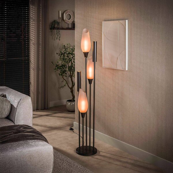 ZIJLSTRA Stojacia lampa Cocoon, sklo, hnedé matné, 5-pl., GU10, Krémová / jantárovo žltá, Obývacia izba / jedáleň, Sklo, Škandinávsky