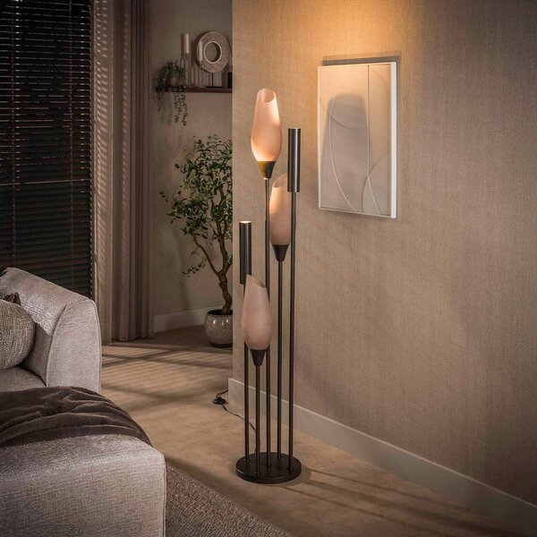 ZIJLSTRA Stojacia lampa Cocoon, sklo, hnedé matné, 5-pl., GU10, Krémová / jantárovo žltá, Obývacia izba / jedáleň, Sklo, Škandinávsky