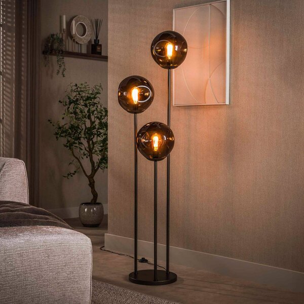 ZIJLSTRA Stojacia lampa Stellar, 3-pl., hnedá, sklo, kov, E27, Hnedá / hrdzavá, Obývacia izba / jedáleň, Sklo, Škandinávsky