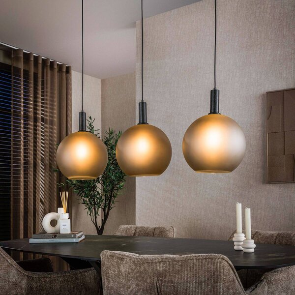 ZIJLSTRA Závesné svietidlo Bubble, šedé, sklo, 3-pl., 110 cm, Hliník / sivá / zinok, Obývacia izba / jedáleň, Sklo, Škandinávsky, Závesné svietidlo
