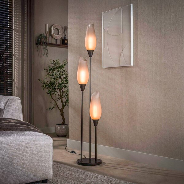 ZIJLSTRA Stojacia lampa Cocoon, sklo, hnedé matné, 3-pl., 168 cm, Hnedá / hrdzavá, Obývacia izba / jedáleň, Sklo, Škandinávsky