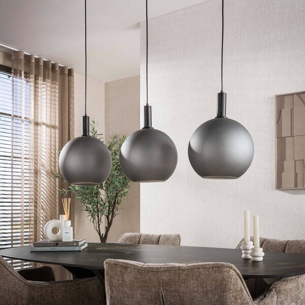 ZIJLSTRA Závesné svietidlo Bubble, šedé, sklo, 3-pl., 110 cm, Hliník / sivá / zinok, Obývacia izba / jedáleň, Sklo, Škandinávsky, Závesné svietidlo