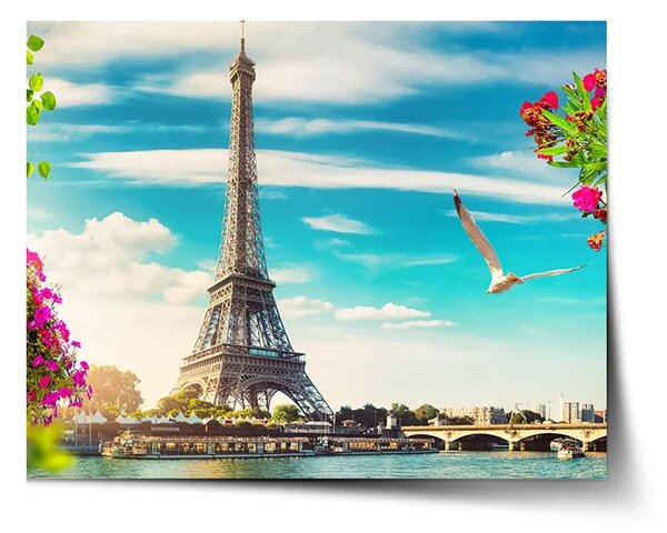 Sablio Plagát Paríž Eiffelova veža Mraky - 60x40 cm