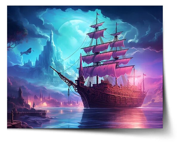 Sablio Plagát Magická plachetnica pod mesiacom - 60x40 cm