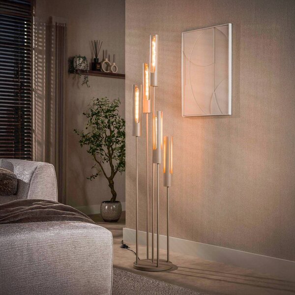 ZIJLSTRA Stojacia lampa Tube, 5-pl., béžová, kovová, E27, Krémová / jantárovo žltá, Obývacia izba / jedáleň, kov, Škandinávsky