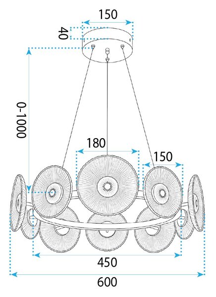 Toolight Toolight, LED závesné svietidlo, 60cm, 36W, 4000K, 1000lm, SWE071-CP, zlatá lesklá, OSW-30200