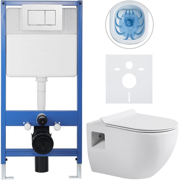 CERANO - Kompletný podomietkový WC set Lite/Dure - biela lesklá - WC tlačidlo Classic, biele - predstenová inštalácia / sadrokartón - 51x35 cm