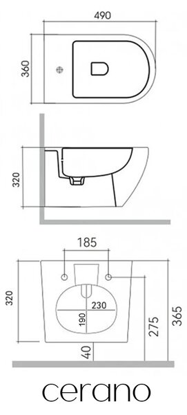 CERANO - Bidet závesný Verde - biela lesklá - 36x49 cm