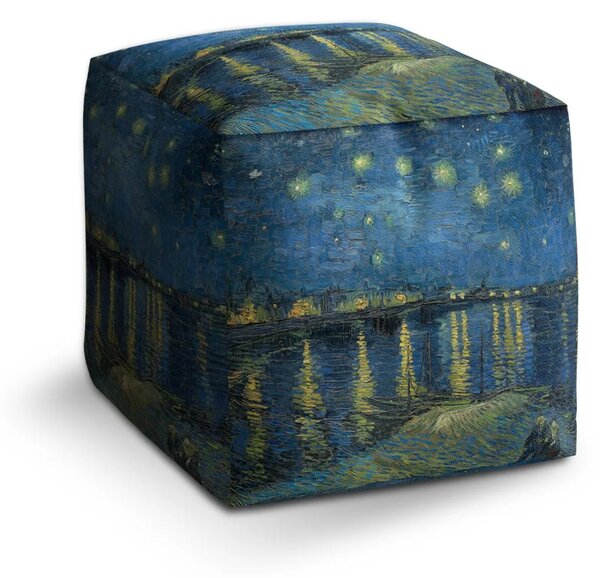Sablio Taburet Cube Hviezdna noc nad Rhônou - Vincent van Gogh - 40x40x40 cm