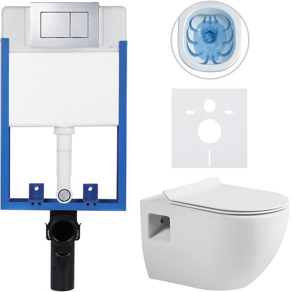 CERANO - Kompletný podomietkový WC set Lite/Dure - biela lesklá - WC tlačidlo Classic, chróm - na zamurovanie - 51x35 cm