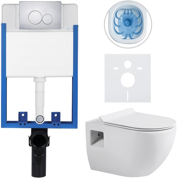 CERANO - Kompletný podomietkový WC set Lite/Dure - biela lesklá - WC tlačidlo Duo, chróm - na zamurovanie - 51x35 cm
