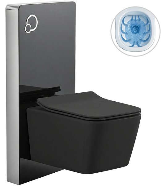 CERANO - Kompletný WC set sanitárny splach. modul - čierna matná + WC závesné Forte, Rimless + Slim/UF sedátko - čierna matná - 51x36 cm