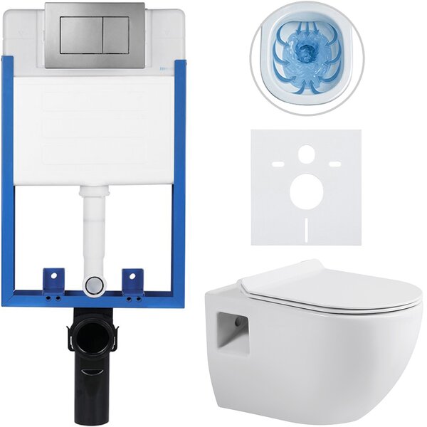 CERANO - Kompletný podomietkový WC set Lite/Dure - biela lesklá - WC tlačidlo Classic, tmavo šedá - na zamurovanie - 51x35 cm