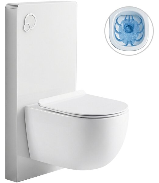 CERANO - Kompletný WC set sanitárny splach. modul - biela matná + WC závesné Felci, Rimless + Slim/UF sedátko - biela lesklá - 53x37 cm