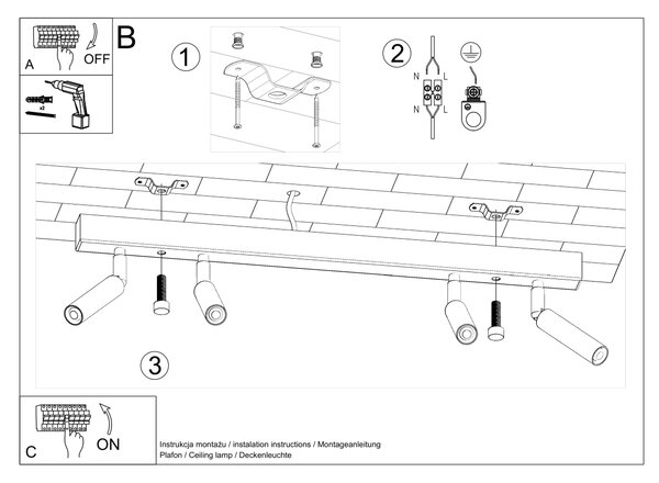 Bodové svietidlo Eyetech, 4x čierne kovové tienidlo, (možnosť polohovania)