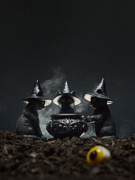 Sinsay - Halloweenový svietnik na čajovú sviečku v tvare mačiek s kotlíkom - čierna