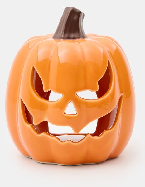 Sinsay - Halloweensky keramický lampáš na čajovú sviečku v tvare tekvice - oranžová