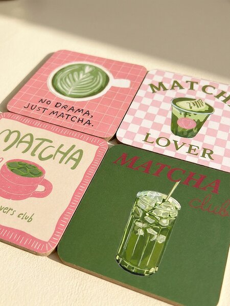 Sinsay - Podložky pod hrnčeky s matcha motívom 4 ks - zelená