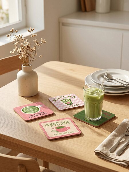 Sinsay - Podložky pod hrnčeky s matcha motívom 4 ks - zelená