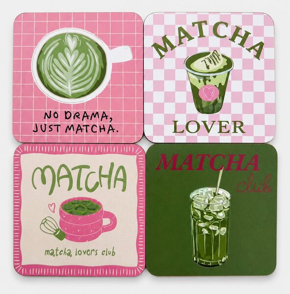 Sinsay - Podložky pod hrnčeky s matcha motívom 4 ks - zelená