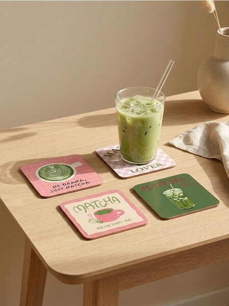Sinsay - Podložky pod hrnčeky s matcha motívom 4 ks - zelená