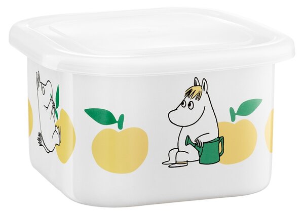 Dóza s vrchnákom Moomin Joyful Apples 1l, smalt / bielo-žltá