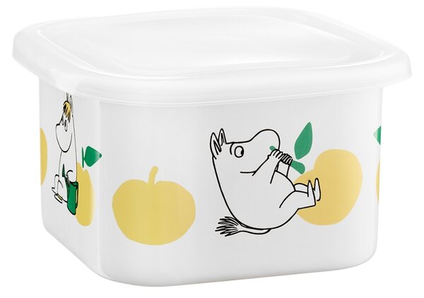 Dóza s vrchnákom Moomin Joyful Apples 1l, smalt / bielo-žltá