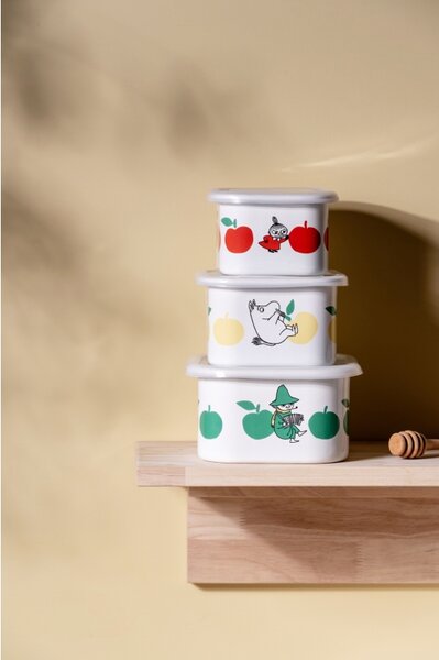 Dóza s vrchnákom Moomin Joyful Apples 1,5l, smalt / bielo-zelená