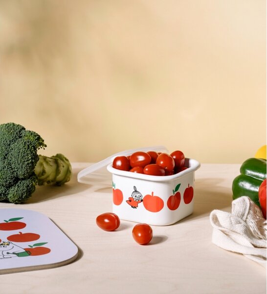 Dóza s vrchnákom Moomin Joyful Apples 0,67l, smalt / bielo-červená