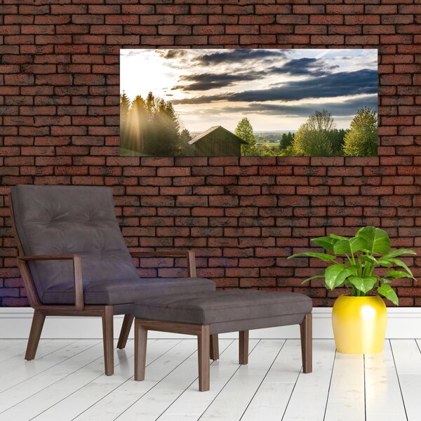 Obraz lesnej chaty (120x50 cm)