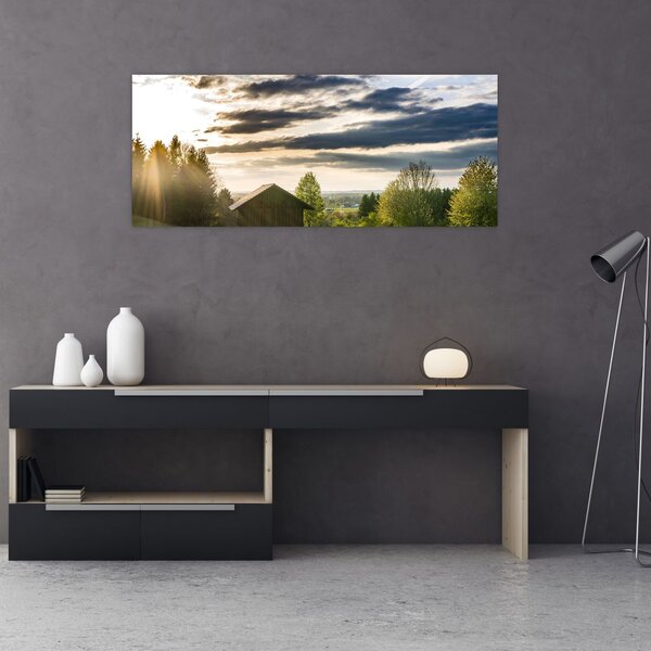 Obraz lesnej chaty (120x50 cm)