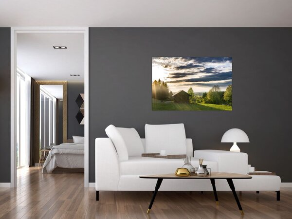 Obraz lesnej chaty (90x60 cm)