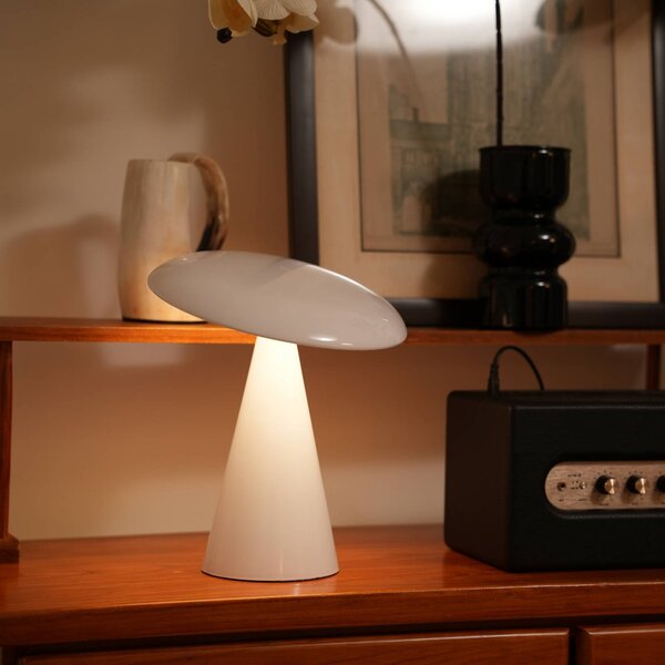 Stolová LED lampa Beacon s a akumulátorom, Kinoko, biela, 27 cm,, Biela / opálová, Obývacia izba / jedáleň, Plast, Moderný, Stojacie svietidlo