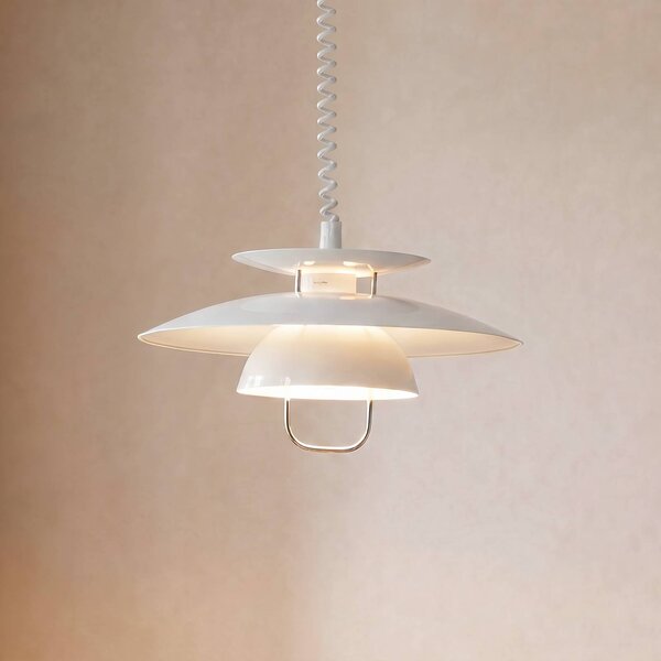 Závesná lampa Lindby Nadija, biela, 43 cm, výškovo nastaviteľná, E27, Biela / opálová, Kuchyňa, kov, Škandinávsky, Závesné svietidlo