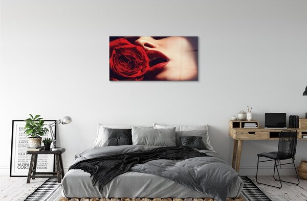 Obraz na skle Rose žena v ústach 100x50 cm 2 Prívesky