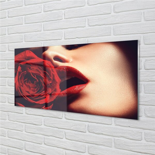 Obraz na skle Rose žena v ústach 100x50 cm 2 Prívesky