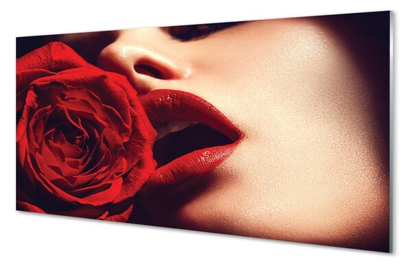 Obraz na skle Rose žena v ústach 100x50 cm 2 Prívesky