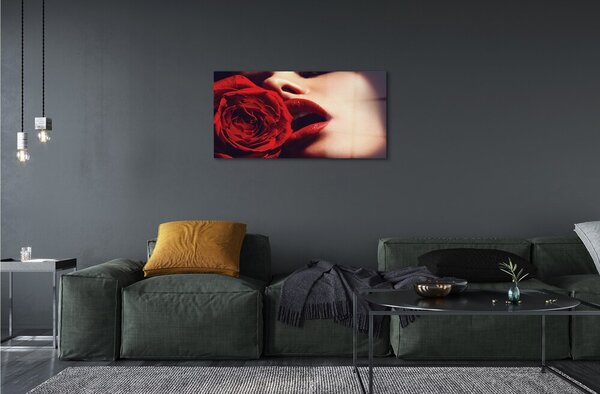Obraz na skle Rose žena v ústach 100x50 cm 2 Prívesky