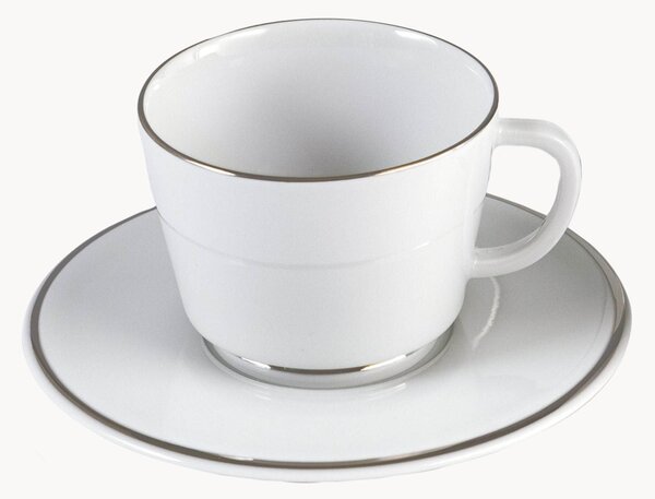 Ručne vyrobené porcelánové šálky na espresso's podšálkami a platinovým okrajom Vitruv, 2 ks