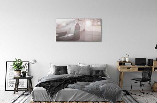 Obraz na skle Strieborné auto street tree 100x50 cm 2 Prívesky