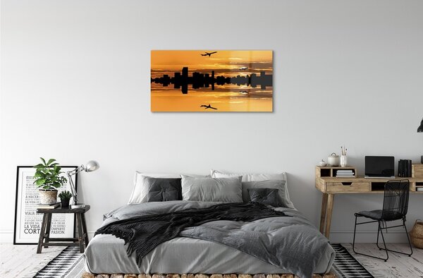 Obraz na skle Sun City lietadla 100x50 cm 2 Prívesky