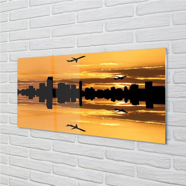 Obraz na skle Sun City lietadla 100x50 cm 2 Prívesky