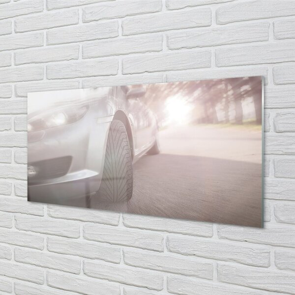 Obraz na skle Strieborné auto street tree 100x50 cm 2 Prívesky