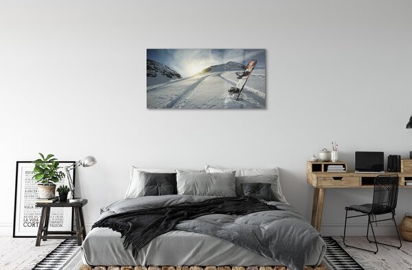 Obraz na skle Doska v snehu horách 100x50 cm 2 Prívesky