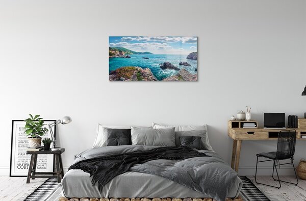 Sklenený obraz Grécko Morské hory 100x50 cm 2 Prívesky