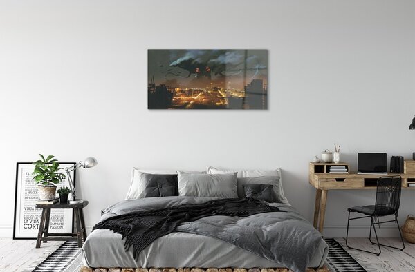 Sklenený obraz Mesto v noci dym monštier 100x50 cm 2 Prívesky
