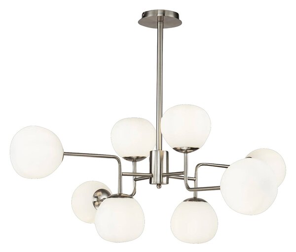 Závesná lampa Maytoni Erich, niklová farba, sklo/kov, 8 svetiel., Hliník / sivá / zinok, Obývacia izba / jedáleň, kov, Moderný, Závesné svietidlo